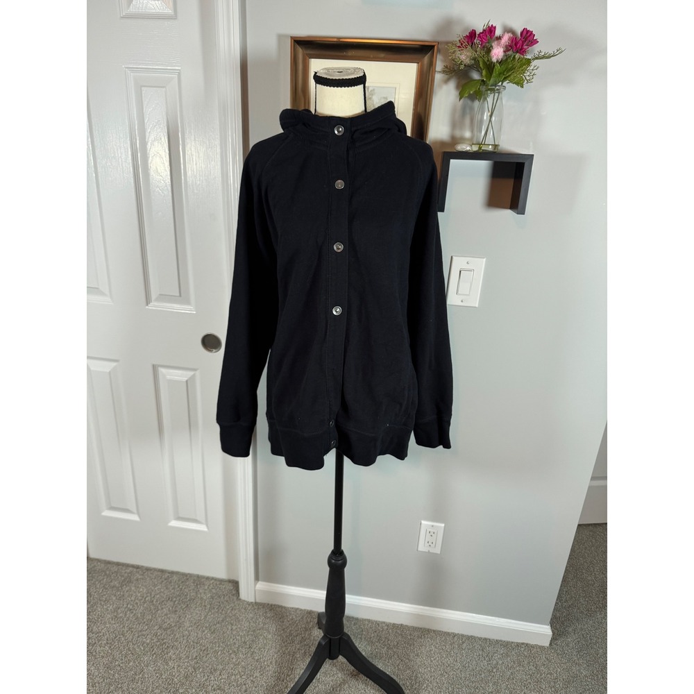 Sonoma Goods For Life Womens 2X Black Snap Front Hoodie Fleece Lined Sweatshirt